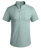 Men’s Summer Casual Stand Collar Cotton Shirt – Lightweight & Breathable
