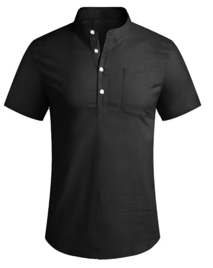 Men’s Summer Casual Stand Collar Cotton Shirt – Lightweight & Breathable