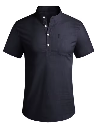 Men’s Summer Casual Stand Collar Cotton Shirt – Lightweight & Breathable