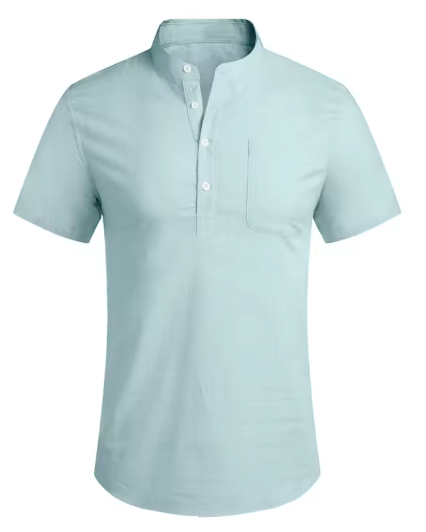 Men’s Summer Casual Stand Collar Cotton Shirt – Lightweight & Breathable