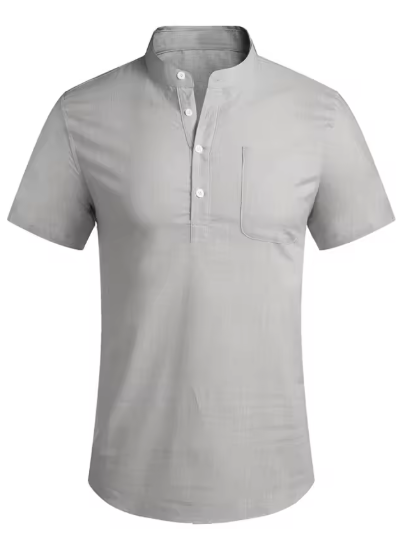 Men’s Summer Casual Stand Collar Cotton Shirt – Lightweight & Breathable