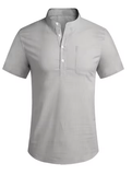 Men’s Summer Casual Stand Collar Cotton Shirt – Lightweight & Breathable