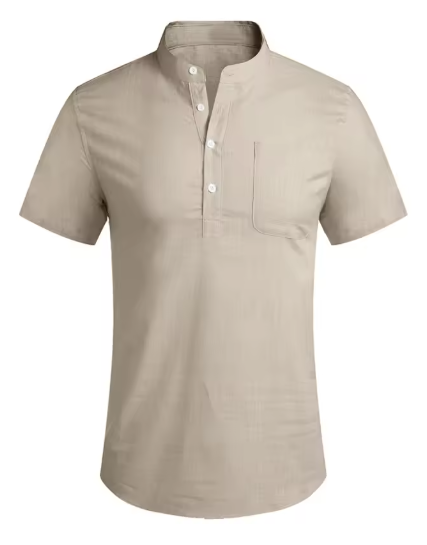Men’s Summer Casual Stand Collar Cotton Shirt – Lightweight & Breathable