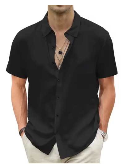 Men’s Lightweight Hawaiian Shirt – Cotton Linen Short Sleeve with Pocket