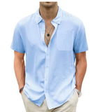 Men’s Lightweight Hawaiian Shirt – Cotton Linen Short Sleeve with Pocket