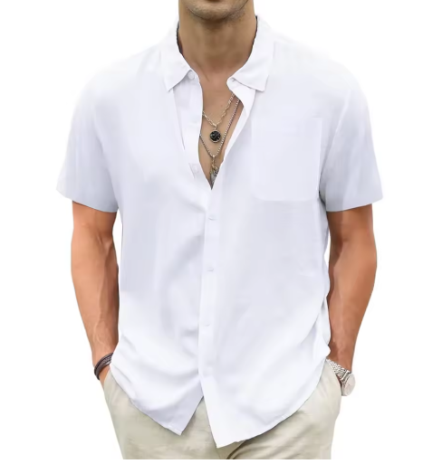 Men’s Lightweight Hawaiian Shirt – Cotton Linen Short Sleeve with Pocket