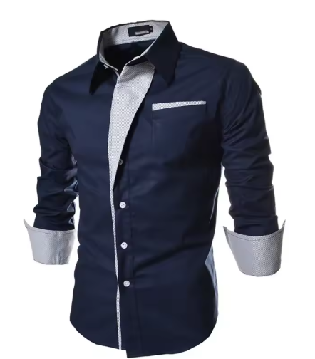 Men’s Striped Long Sleeve Shirt – Slim Fit Business Style