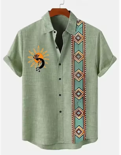 African Tribal-Inspired 3D Cotton & Linen Short-Sleeved Shirt – Modern, Breathable & Best-Selling Summer/Autumn Style