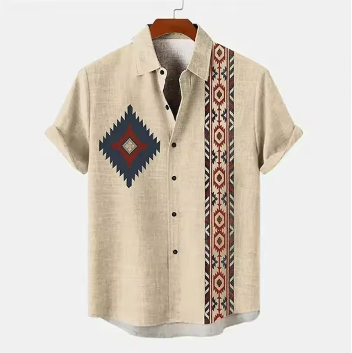 African Tribal-Inspired 3D Cotton & Linen Short-Sleeved Shirt – Modern, Breathable & Best-Selling Summer/Autumn Style
