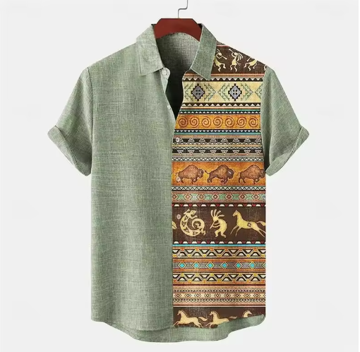 African Tribal-Inspired 3D Cotton & Linen Short-Sleeved Shirt – Modern, Breathable & Best-Selling Summer/Autumn Style