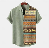 African Tribal-Inspired 3D Cotton & Linen Short-Sleeved Shirt – Modern, Breathable & Best-Selling Summer/Autumn Style
