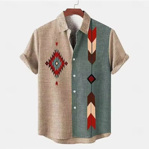 African Tribal-Inspired 3D Cotton & Linen Short-Sleeved Shirt – Modern, Breathable & Best-Selling Summer/Autumn Style
