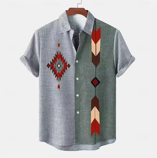African Tribal-Inspired 3D Cotton & Linen Short-Sleeved Shirt – Modern, Breathable & Best-Selling Summer/Autumn Style