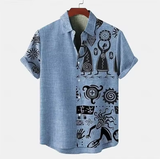 African Tribal-Inspired 3D Cotton & Linen Short-Sleeved Shirt – Modern, Breathable & Best-Selling Summer/Autumn Style