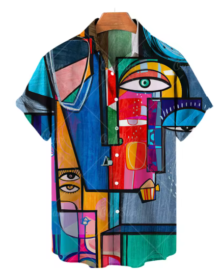 Men’s 3D Graffiti Oil Painting Shirt – Streetwear Hawaiian Casual Lapel Top (Plus Size Available)