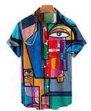Men’s 3D Graffiti Oil Painting Shirt – Streetwear Hawaiian Casual Lapel Top (Plus Size Available)