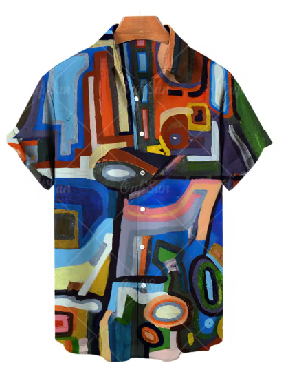 Men’s 3D Graffiti Oil Painting Shirt – Streetwear Hawaiian Casual Lapel Top (Plus Size Available)