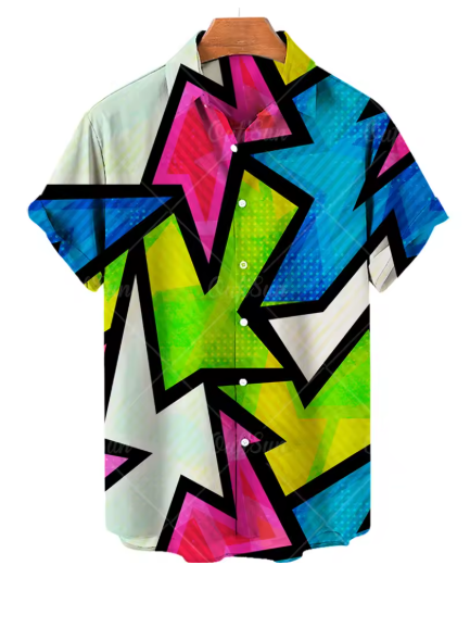 Men’s 3D Graffiti Oil Painting Shirt – Streetwear Hawaiian Casual Lapel Top (Plus Size Available)