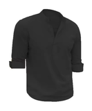 Men’s Solid Color Cotton Linen Shirt – Soft Long Sleeve Casual Top with Henry Collar