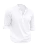 Men’s Solid Color Cotton Linen Shirt – Soft Long Sleeve Casual Top with Henry Collar