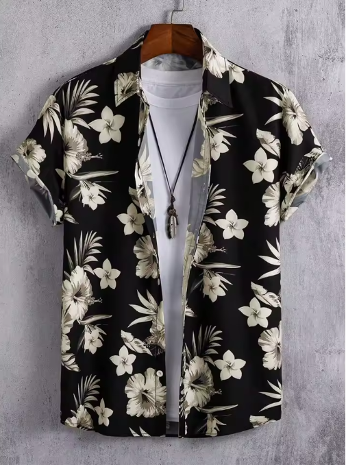 Men’s Coconut Tree Print Short Sleeve Shirt – Casual Summer Resort Style