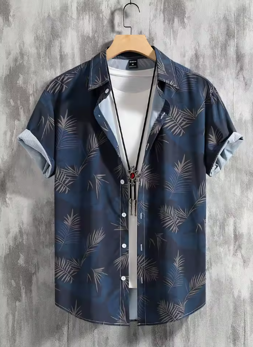 Men’s Coconut Tree Print Short Sleeve Shirt – Casual Summer Resort Style