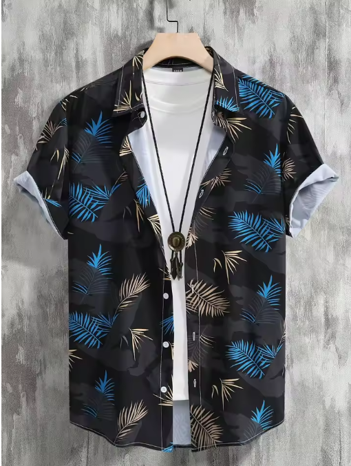 Men’s Coconut Tree Print Short Sleeve Shirt – Casual Summer Resort Style