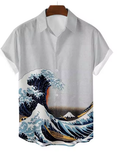 Men’s 3D Printed Hawaiian Shirt – Retro Wave Style with Short Sleeves