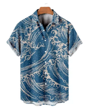 Men’s 3D Printed Hawaiian Shirt – Retro Wave Style with Short Sleeves
