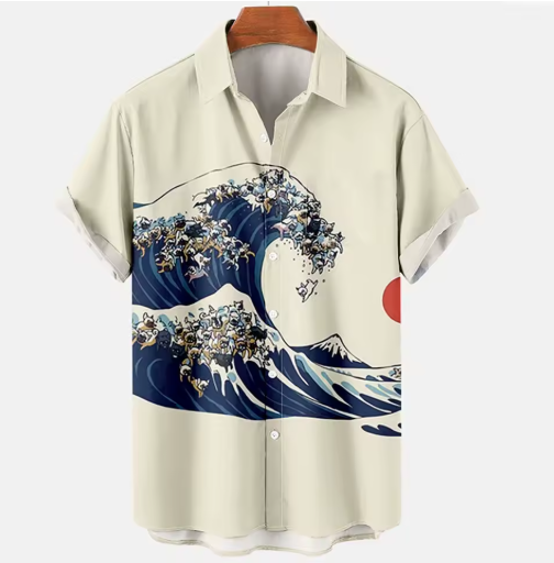 Men’s 3D Printed Hawaiian Shirt – Retro Wave Style with Short Sleeves