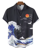 Men’s 3D Printed Hawaiian Shirt – Retro Wave Style with Short Sleeves