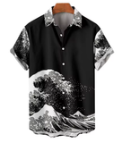 Men’s 3D Printed Hawaiian Shirt – Retro Wave Style with Short Sleeves