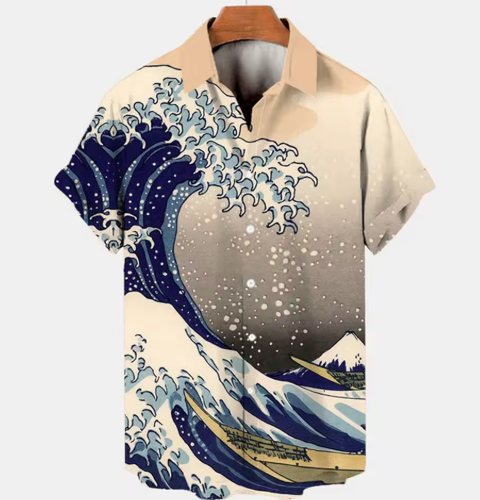 Men’s 3D Printed Hawaiian Shirt – Retro Wave Style with Short Sleeves