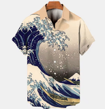 Men’s 3D Printed Hawaiian Shirt – Retro Wave Style with Short Sleeves