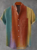 Men’s Summer Linen Shirt – Casual Short Sleeve Button-Up with Irregular Print