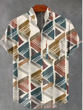 Men’s Summer Linen Shirt – Casual Short Sleeve Button-Up with Irregular Print