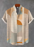 Men’s Summer Linen Shirt – Casual Short Sleeve Button-Up with Irregular Print