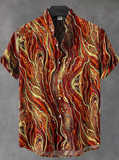 Men’s Summer Linen Shirt – Casual Short Sleeve Button-Up with Irregular Print