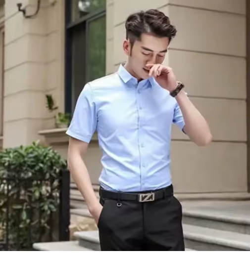 Men’s Stand Collar Short Sleeve Shirt – Slim Fit Quick-Dry Business Casual