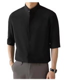 Men’s Stand Collar Short Sleeve Shirt – Slim Fit Quick-Dry Business Casual