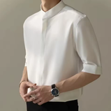 Men’s Stand Collar Short Sleeve Shirt – Slim Fit Quick-Dry Business Casual