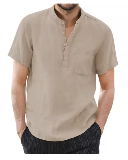 Men’s Casual Cotton & Linen Short Sleeve T-Shirt – Solid Color Summer Comfort
