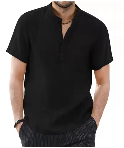 Men’s Casual Cotton & Linen Short Sleeve T-Shirt – Solid Color Summer Comfort
