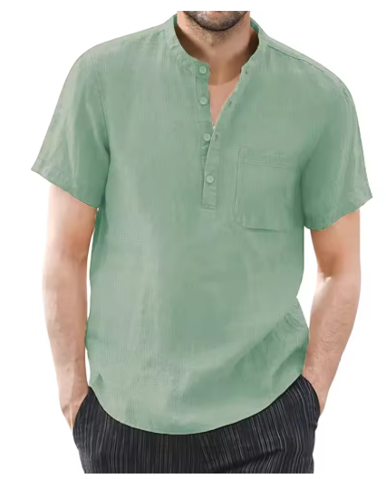 Men’s Casual Cotton & Linen Short Sleeve T-Shirt – Solid Color Summer Comfort