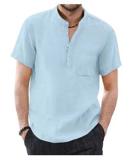 Men’s Casual Cotton & Linen Short Sleeve T-Shirt – Solid Color Summer Comfort