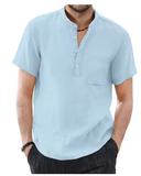 Men’s Casual Cotton & Linen Short Sleeve T-Shirt – Solid Color Summer Comfort