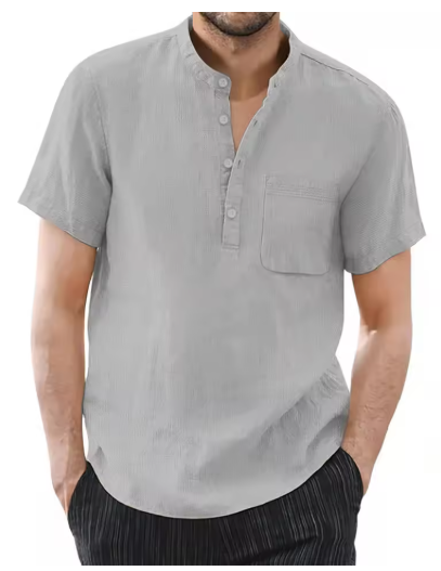 Men’s Casual Cotton & Linen Short Sleeve T-Shirt – Solid Color Summer Comfort