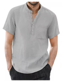 Men’s Casual Cotton & Linen Short Sleeve T-Shirt – Solid Color Summer Comfort