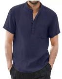 Men’s Casual Cotton & Linen Short Sleeve T-Shirt – Solid Color Summer Comfort