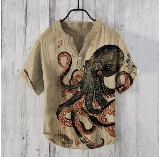 Elegant Men's Summer 3D Printed V-Neck Shirt – Short Sleeve, Comfortable Holiday Fashion, S-5XL